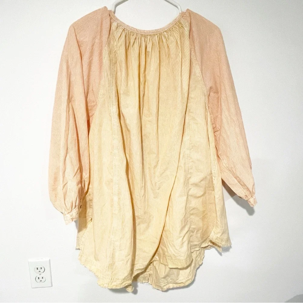 Free People Size Small Striped Button Front Oxford Swing‎ Tunic in Golden Combo